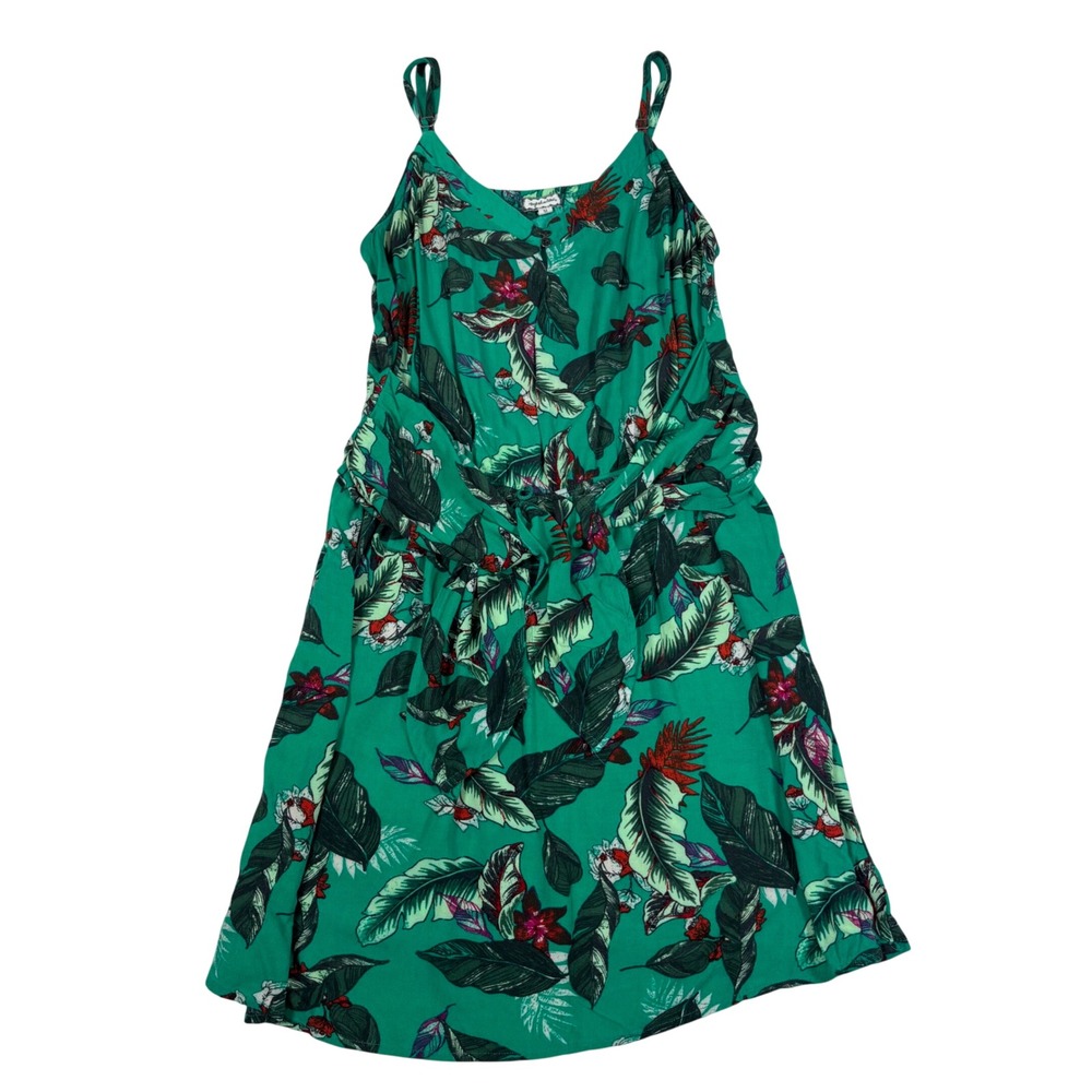 Eyeshadow Women Bold Green Tropical Leaf Print Tie Waist Mini Dress Size Medium